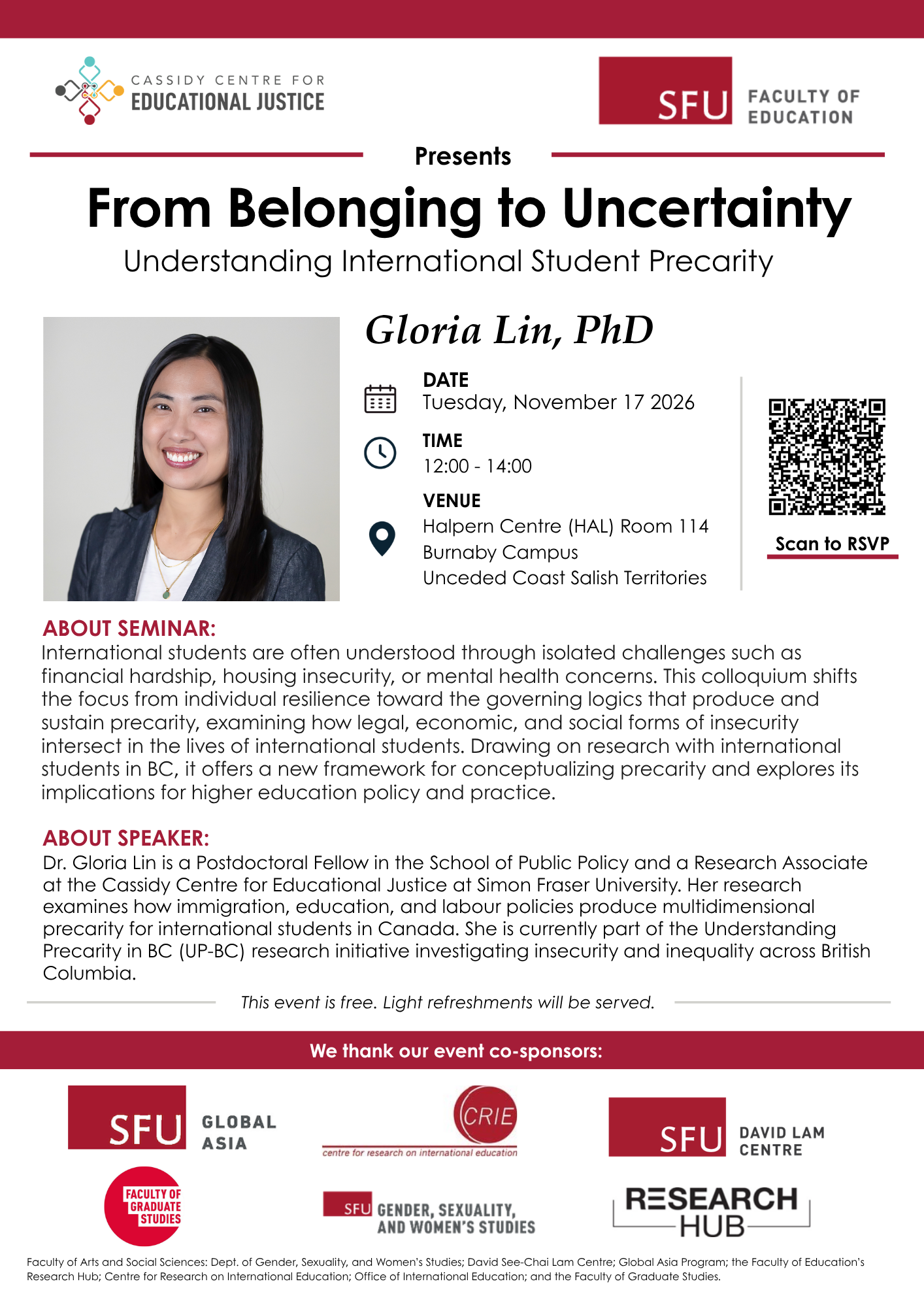 Upcoming Seminar | From Belonging to Uncertainty: Understanding International Student Precarity